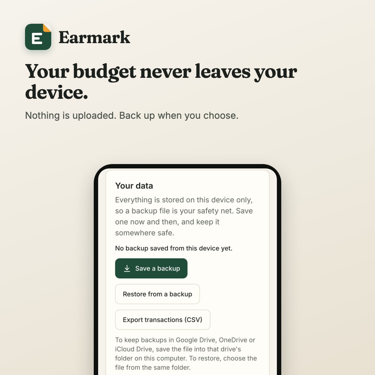 Backing up your budget to a file you keep