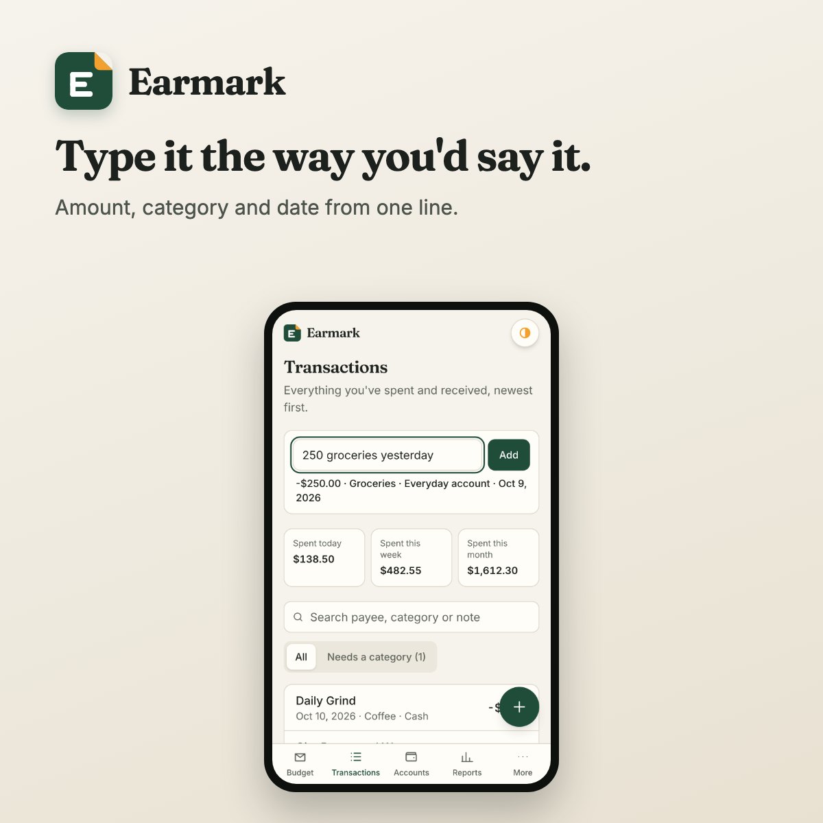 Typing a purchase in one line